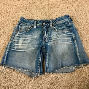 Blue Denim Midi Shorts